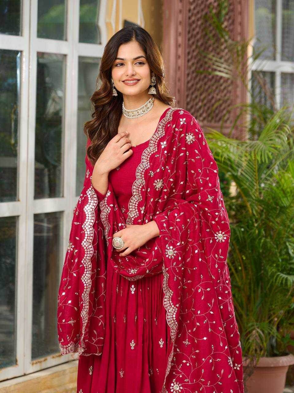 Vichitra Silk Embroidery Long Gowns - MYLUXURY LANE ENTERPRISE